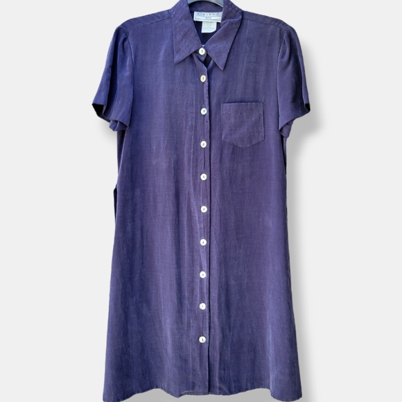 VINTAGE 1990s JESSICA HOWARD Button Front Shift Dress Navy - Picture 1 of 10